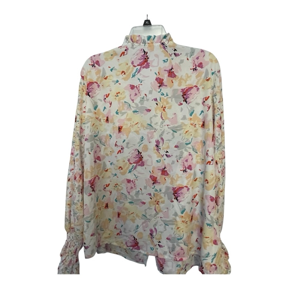 Chic Pink and Yellow Ruffled Long Sleeve Blouse - Picture 3 of 6